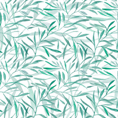  Seamless watercolor leaf pattern. Drawing by hands