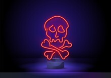 Halloween Red Skull Icon. Elements Of Halloween In Neon Style Icons. Simple Neon Icon For Websites, Web Design, Mobile App, Info Graphics