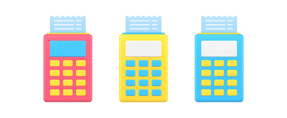 Aufkleber - Collection payment machine device with paper receipt after purchasing transaction 3d icon vector