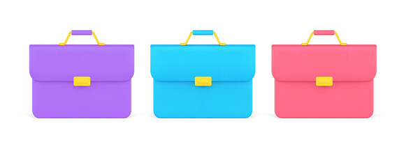 Aufkleber - Set bright business school briefcase for documents storage and carrying decorative design 3d icon