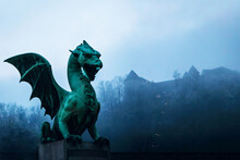 The Dragon Sculpture On The Dragon Bridge On The Sky Background