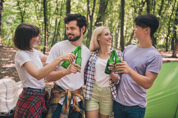 Sticker - Photo of best friends couples happy positive smile cheers drink beer campsite forest adventure tour outdoors