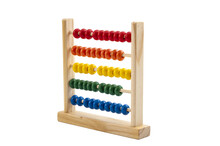 Kids Toys, Learn Mathematics Calculation And Learning Addition Concept With Wood Abacus Toy Isolated On White Background With Clipping Path Cutout