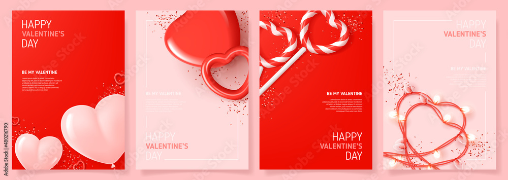 Set of Happy Valentine's Day posters. Vector illustration with ...