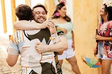 Brazilian Carnival. Group of friends celebrating carnival party