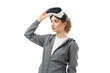 © kegfire - Woman with VR headset on white background