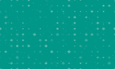 Poster - Seamless background pattern of evenly spaced white vision symbols of different sizes and opacity. Vector illustration on teal background with stars