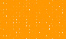 Seamless Background Pattern Of Evenly Spaced White Sea Horse Symbols Of Different Sizes And Opacity. Vector Illustration On Orange Background With Stars