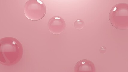 Poster - Glass balls levitate on a pink background. Abstract loop animation