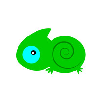 Green Cute Chameleon On White Background