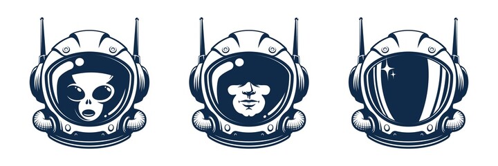 Wall Mural - astronaut helmet vector. space retro astronaut head. man in spacesuit mask. alien in space helmet.