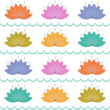 Seamless Pattern Of Colorful Water Lilies