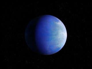 Wall Mural - Distant blue planet in outer space. Rocky exoplanet similar to Earth. Science fiction cosmos