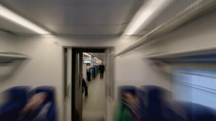 Wall Mural - Passage through the cars of the elevated city railway, time lapse