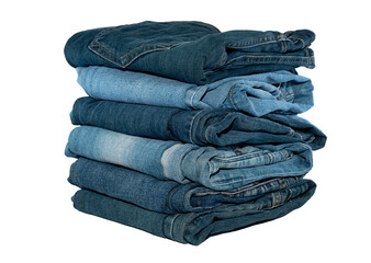 Canvas Print - A stack of jeans in different colors on a white background. Jeans isolate with place for inscription