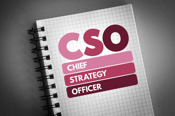 Poster - cso - chief strategy officer acronym on notepad, business concept background