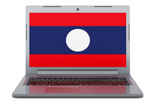 Laotian Flag On Laptop Screen. 3D Illustration