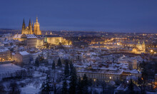 Prague Castle And Lesser Town In Winter At Night.