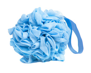 Blue shower sponge for bath wash isolated on the white