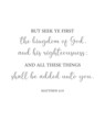 But seek ye first the kingdom of God, and his righteousness, Matthew 6:33, bible verse, Christian card, scripture poster, Home wall decor, Christian banner, Baptism wall gift, vector illustration