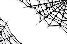 Spider Web Corners On White Background. Spooky Halloween Cobweb. Handrawn Vector Illustration