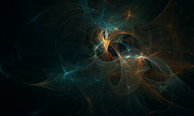 Wall Mural - Far fictional galaxies, space holes and portals, glowing starry clusters and nebulas in deep dark cosmic abyss. Abstract artistic 3d illustration. Great as background, cover print for electronics.