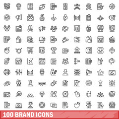 Poster - 100 brand icons set. Outline illustration of 100 brand icons vector set isolated on white background