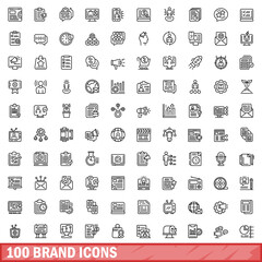 Poster - 100 brand icons set. Outline illustration of 100 brand icons vector set isolated on white background