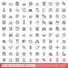Wall Mural - 100 business icons set. Outline illustration of 100 business icons vector set isolated on white background