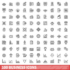 Poster - 100 business icons set. Outline illustration of 100 business icons vector set isolated on white background