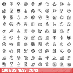 Poster - 100 business icons set. Outline illustration of 100 business icons vector set isolated on white background