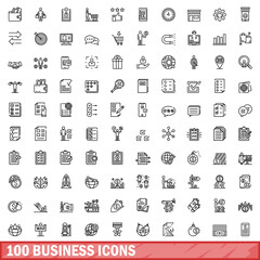Poster - 100 business icons set. outline illustration of 100 business icons vector set isolated on white back