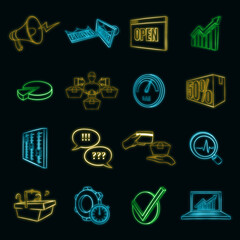 Poster - Marketing set icons in neon style isolated on a black background