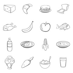 Poster - Food icons set in outline style isolated on white background
