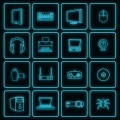 Poster - Computer set icons in neon style isolated on a black background