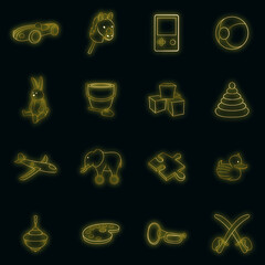Wall Mural - Toys set icons in neon style isolated on a black background
