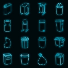 Poster - Trashcan icons in neon style. Garbage box set collection isolated vector illustration