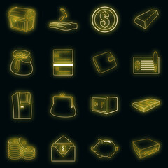 Poster - Finance icons in neon style. Money set collection isolated vector illustration