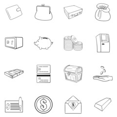 Poster - Finance icons in outline style isolated on white background