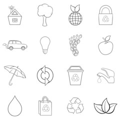 Poster - Nature set icons in outline style isolated on white background
