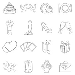 Wall Mural - Wedding set icons in outline style isolated on white background