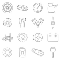 Wall Mural - Auto spare parts set icons in outline style isolated on white background