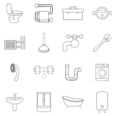 Poster - bathroom set icons in outline style isolated on white background