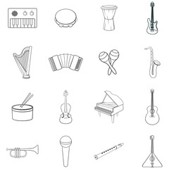 Poster - Musical instruments set icons in outline style isolated on white background