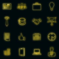 Poster - Businessman icons set in neon style. Business career set collection vector illustration