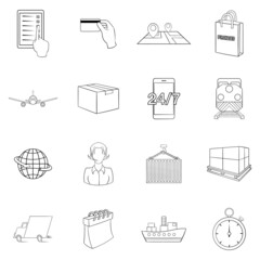 Poster - Logistics set icons in outline style isolated on white background