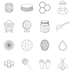 Sticker - Apiary set icons in outline style isolated on white background