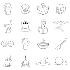 Sticker - Halloween set icons in outline style isolated on white background