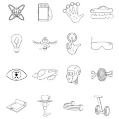 Poster - New technologies set icons in outline style isolated on white background