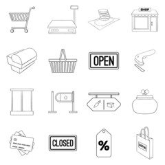 Sticker - Retail set icons in outline style isolated on white background